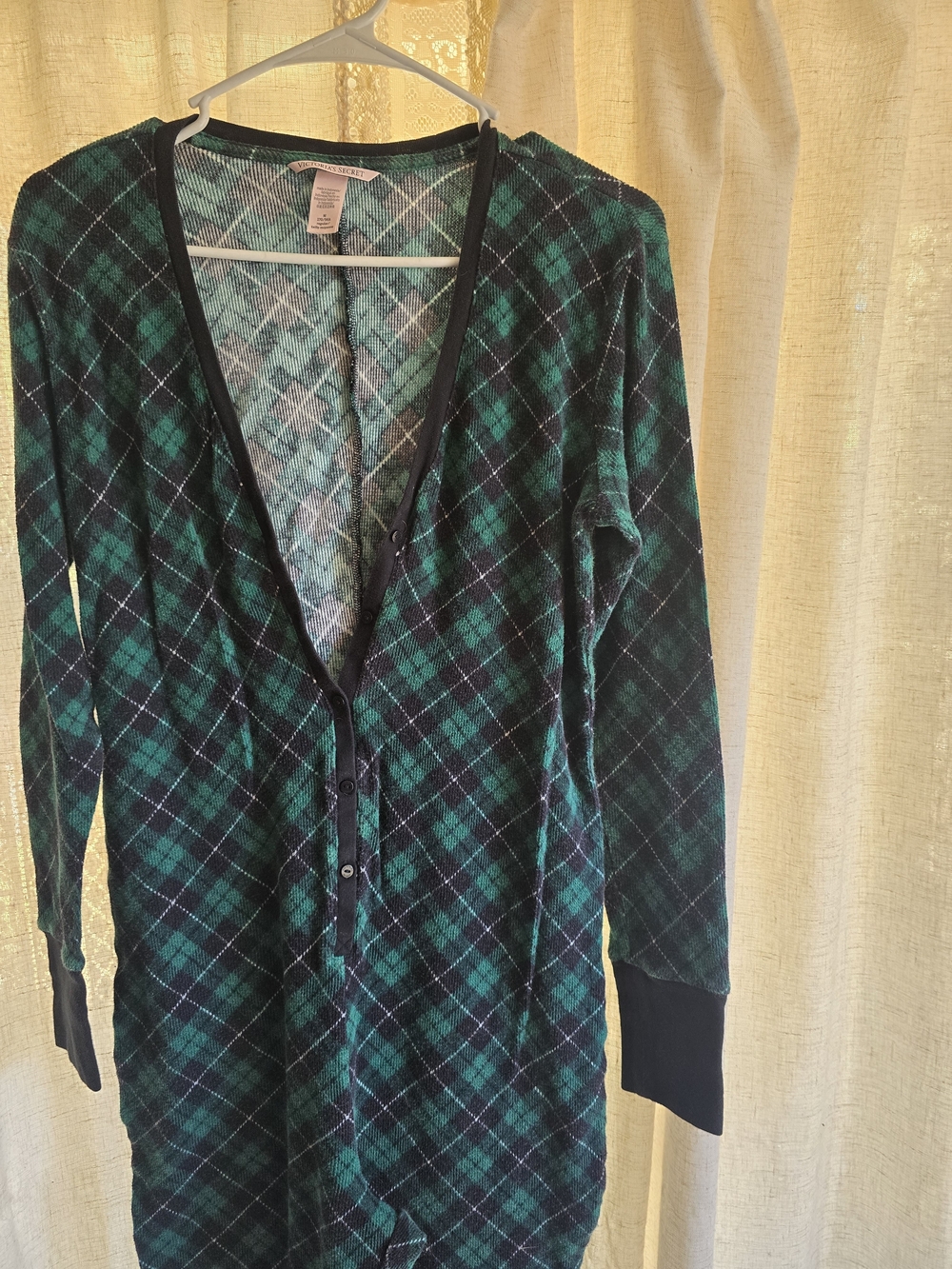 Victoria's Secret Green and Black Plaid Sleepwear Jumper Size Medium